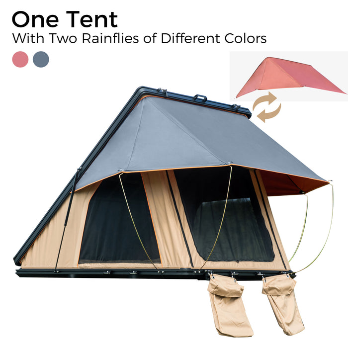 Trustmade Triangle Aluminium Black Hard Shell Beige Rooftop Tent Scout MAX Series ; With Two Rainflies of Different Colors