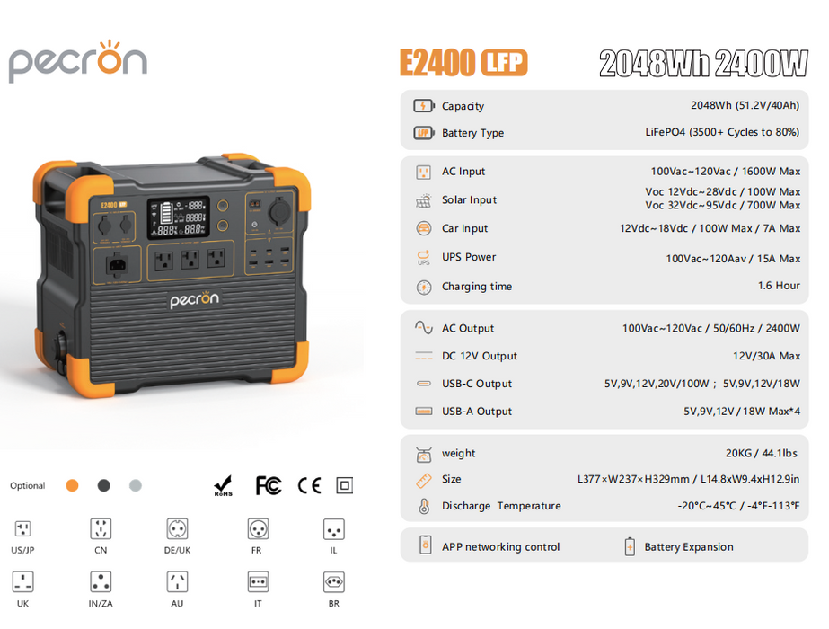 PECRON E2400LFP Portable Power Station 2400W 2048Wh