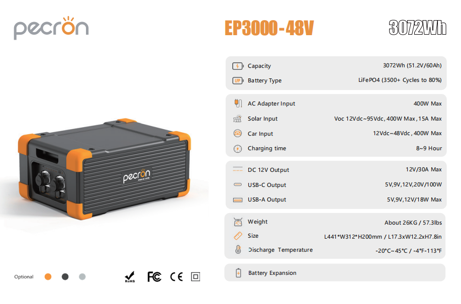 PECRON EP3000-48V Expansion Battery 3072Wh for E1500LFP/ E3600LFP/ E1000LFP PRE-ORDER