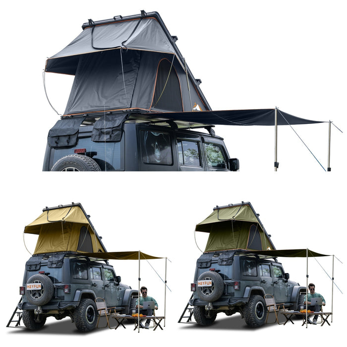 Roll over image to zoom in Adventurer Plus Rooftop Tent Hardshell with Side Awning, Air Conditioner Outlet with Bracket, &Replaceable Rain Flies, Truck Bed Tent for Camping, Pop Up Overland Roof Tents